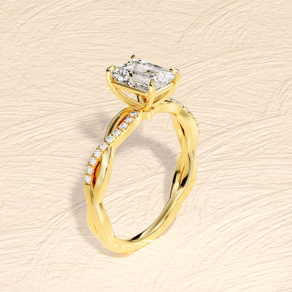 Emerald Cut Moissanite Twisted Ring
