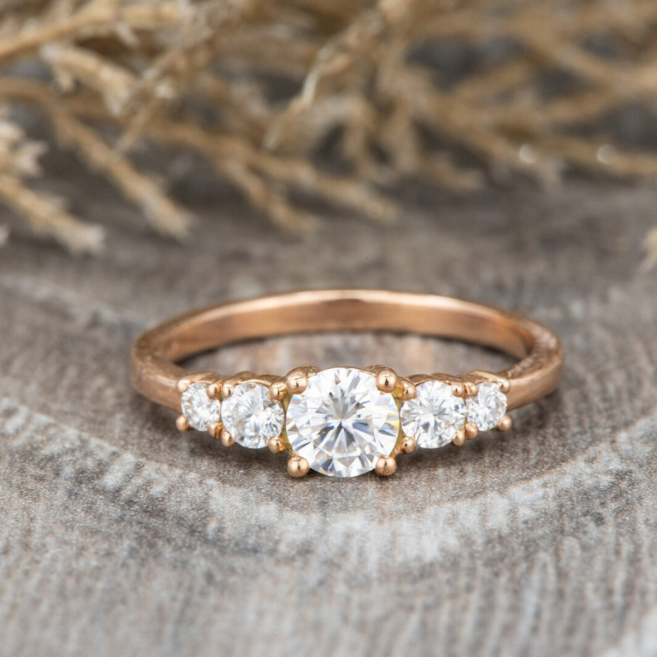 Round Five Stone Moissanite Diamond Engagement Ring