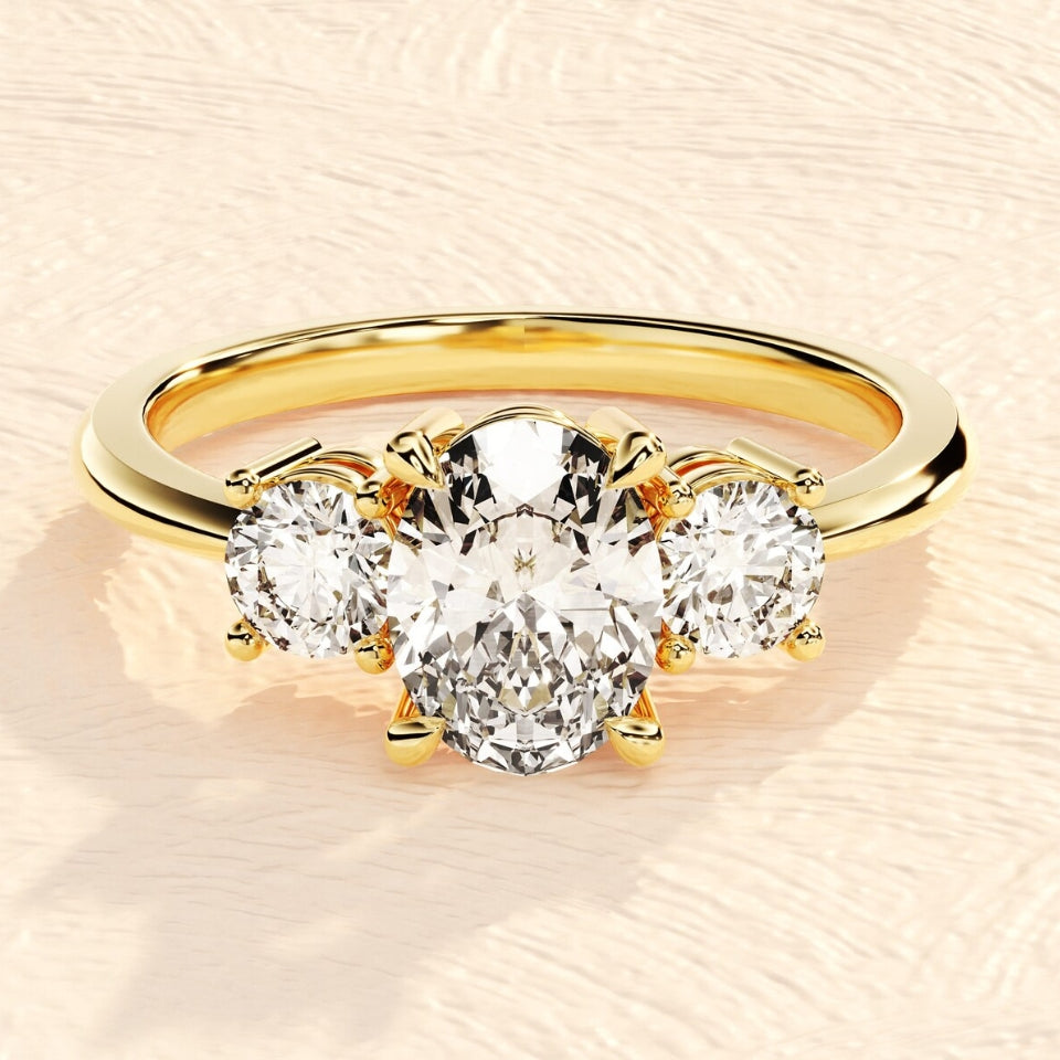 Oval Three Stone Moissanite Diamond Engagement Ring