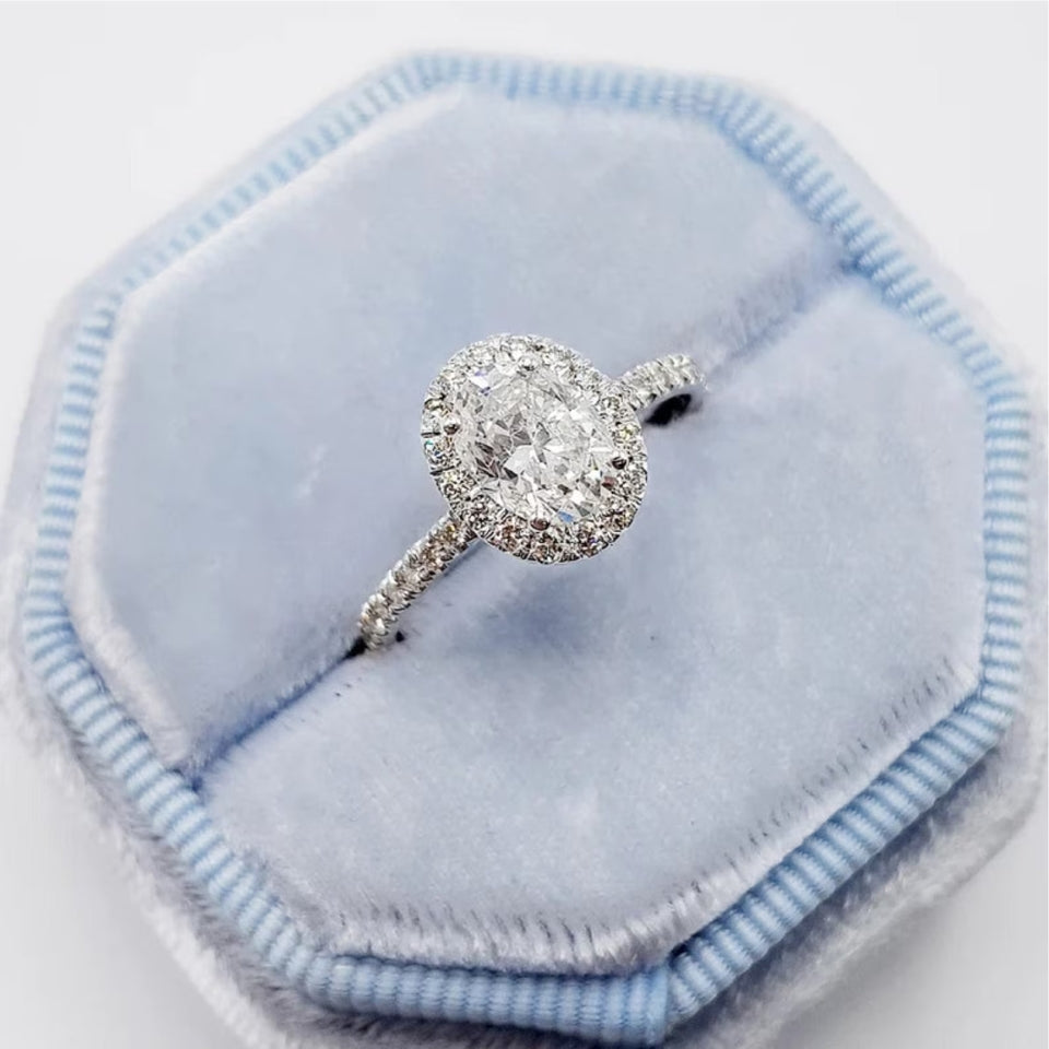 Oval Halo Half Moissanite Diamond Ring