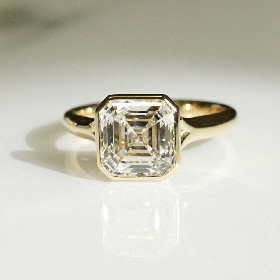 Asscher Bezel Moissanite Diamond Ring
