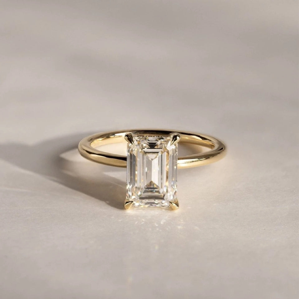 Emerald Halo Moissanite Diamond Ring