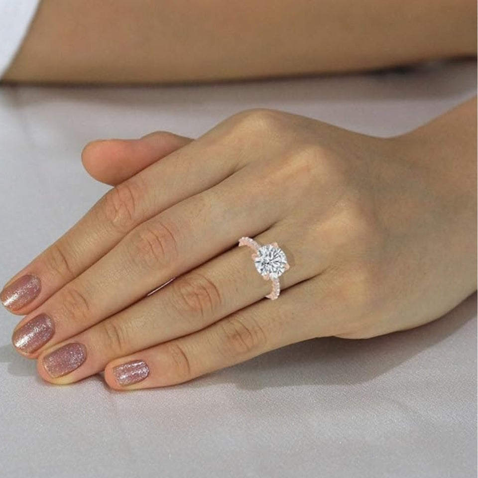 Round Accent Moissanite Diamond Engagement Ring