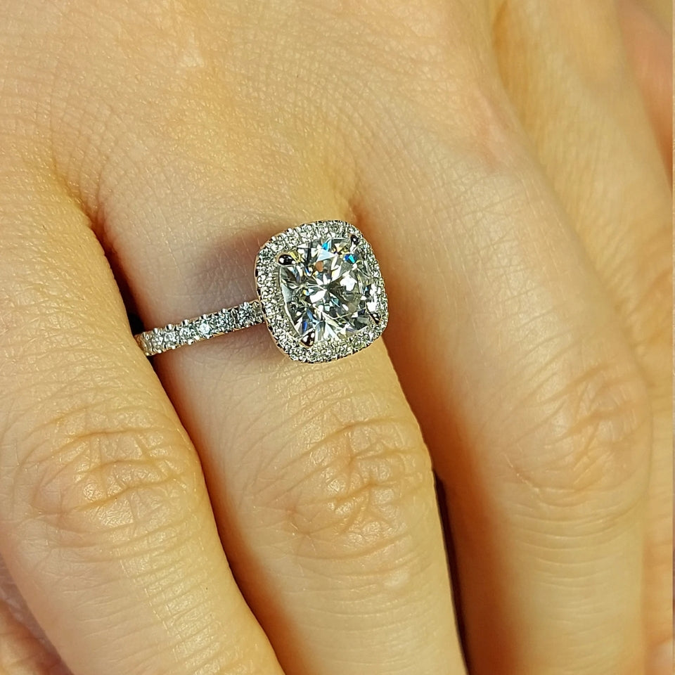 Cushion Halo Half Moissanite Diamond Ring