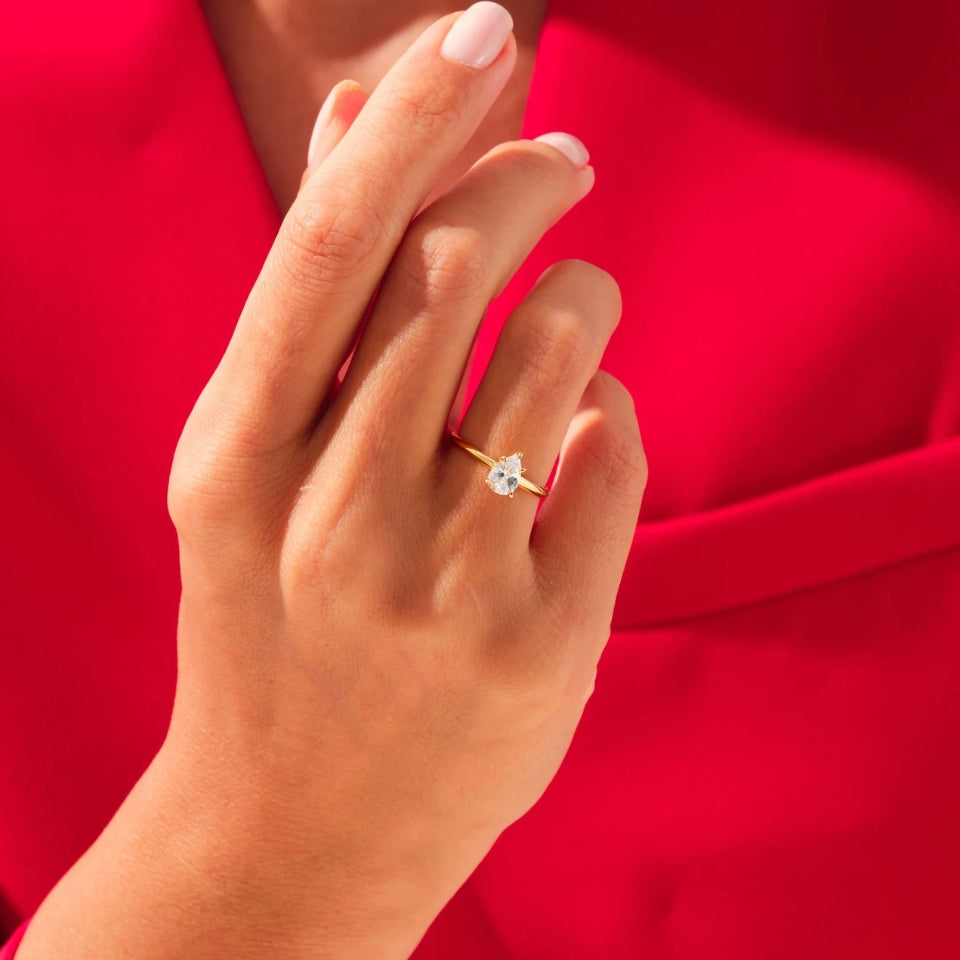 Pear Classic Moissanite Diamond Solitaire Ring
