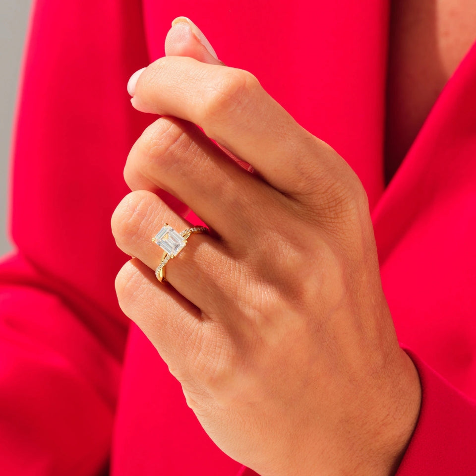 Emerald Cut Moissanite Twisted Ring