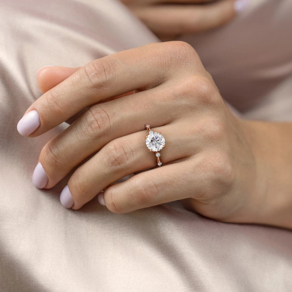 Round Classic Five Stone Moissanite Diamond Ring