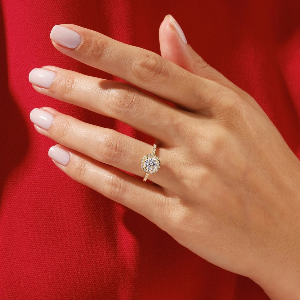 Round Halo Half Moissanite Diamond Ring