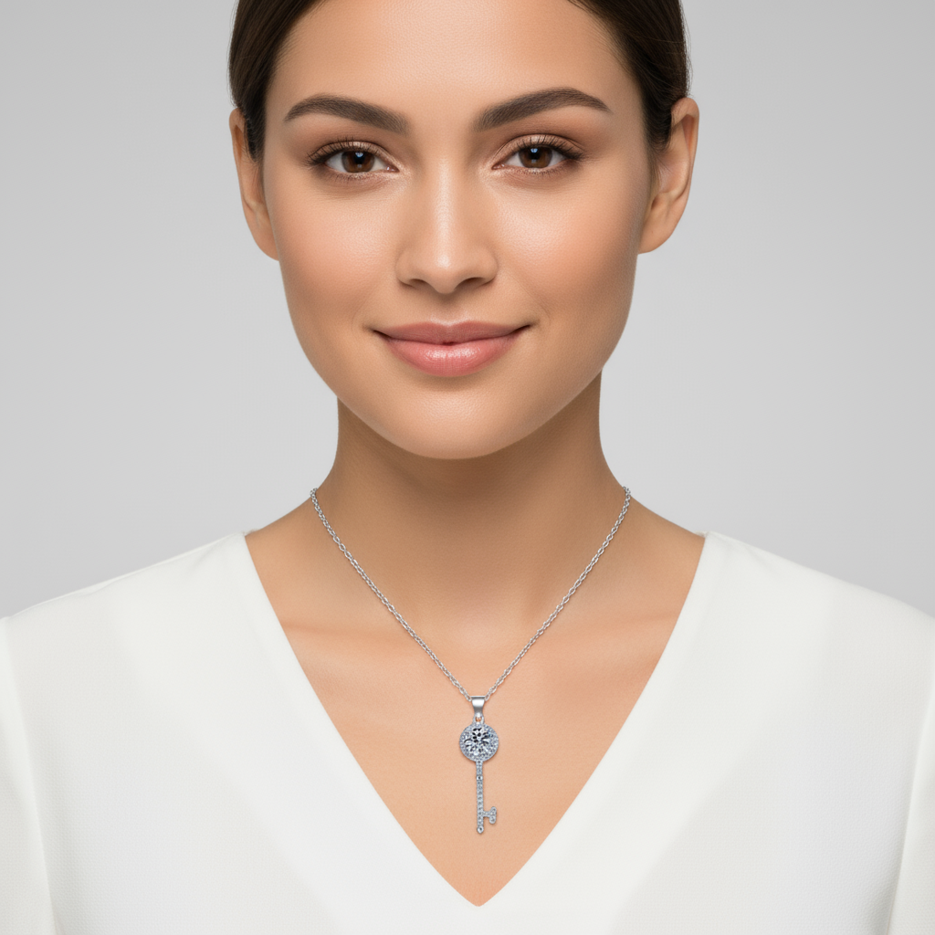 Moissanite Key Pendant Necklace