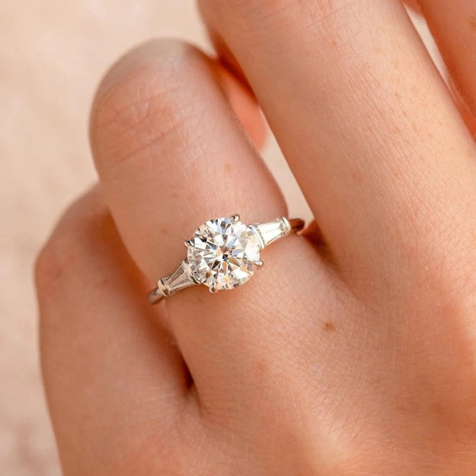 Baguette and Oval Moissanite Three Stone Ring