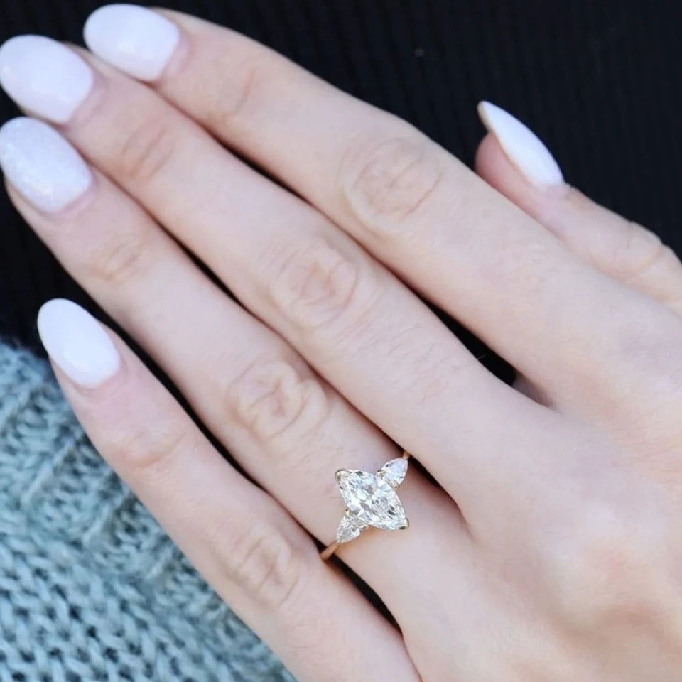 Marquise Three Stone Moissanite Diamond Ring