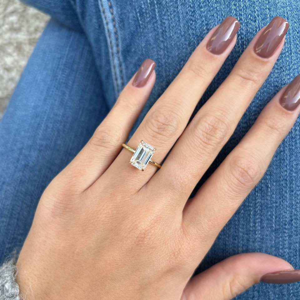 Emerald Halo Moissanite Diamond Ring