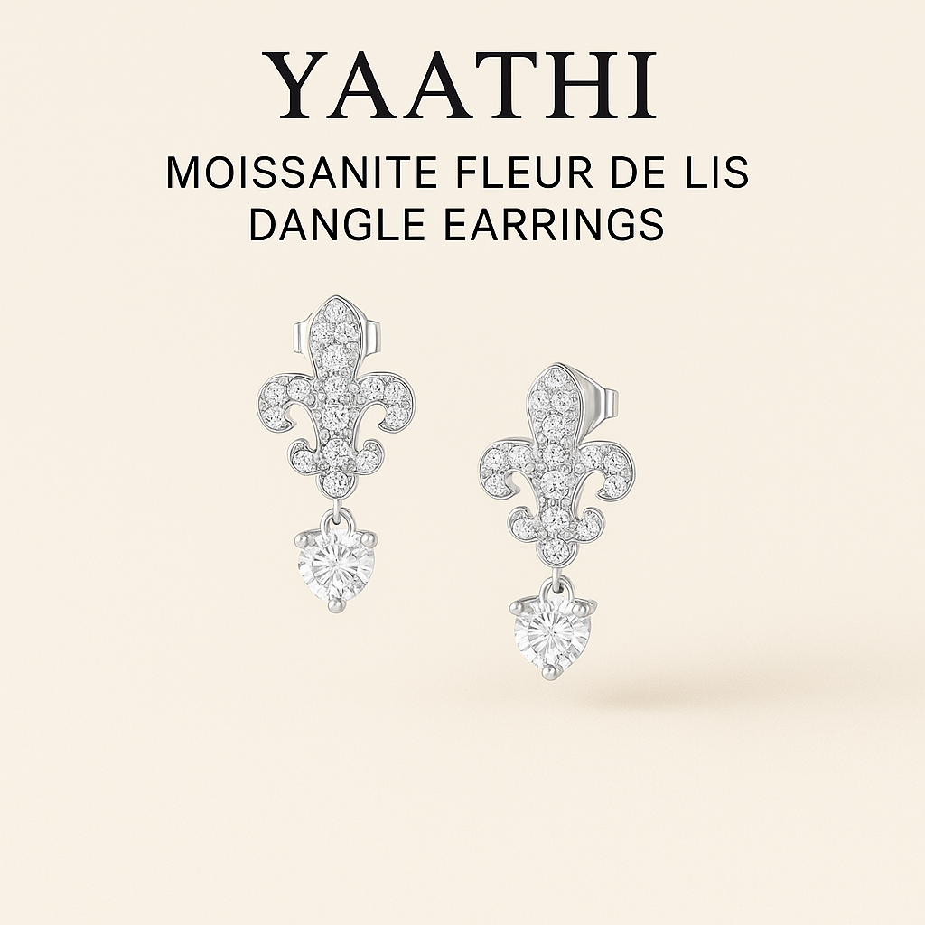 Moissanite Fleur De Lis Dangle Earrings