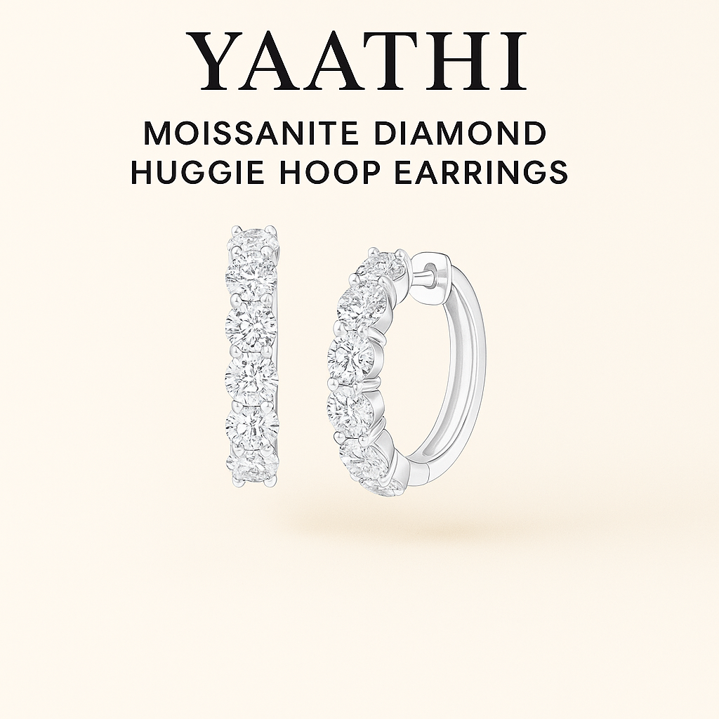 Moissanite  Diamond Huggie Hoop Earrings