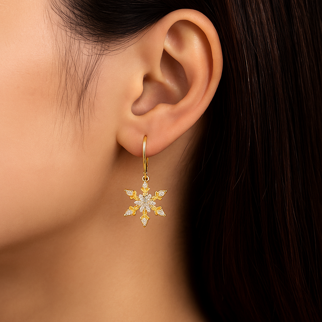 Cubic Zirconia Snowflake Drop Earrings